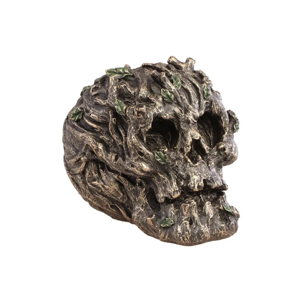 CRÂNE FORÊT DÉCO RÉSINE 14X10X11.5CM OR BLEU