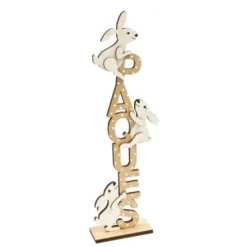 DÉCO BOIS LAPINS ESCALADANT PAQUES 26X8X3CM NATURE