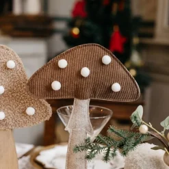 DÉCO CHAMPIGNON BOIS FEUTRE VELOURS 31X20CM MARRON