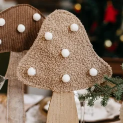 DÉCO CHAMPIGNON BOIS FEUTRE VELOURS 31X20CM MARRON
