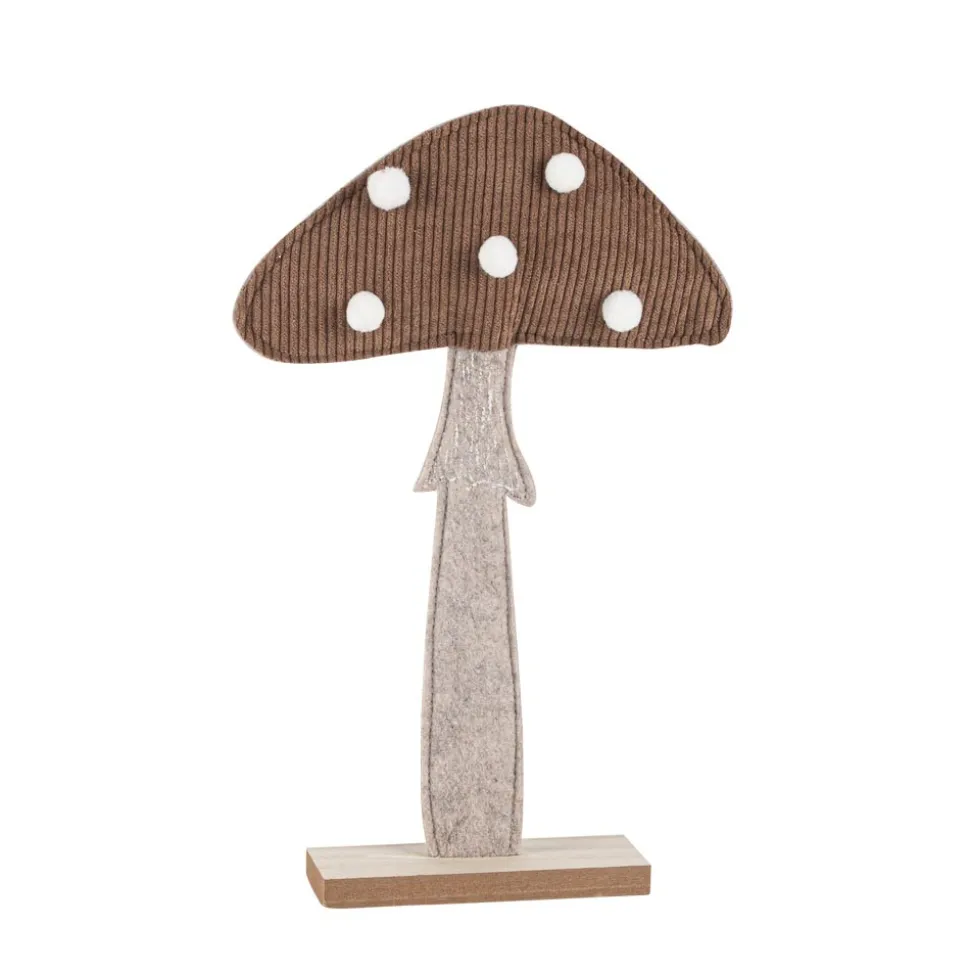 DÉCO CHAMPIGNON BOIS FEUTRE VELOURS 31X20CM MARRON