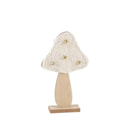 DÉCO CHAMPIGNON BOIS GRELOTS OR 22X13CM BLANC