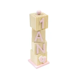 DÉCO CUBES BOIS EMPILÉS 1 AN 15.5X4.5CM ROSE