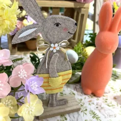 DÉCO LAPIN BOIS FEUTRINE 22.5CM BEIGE
