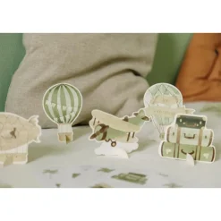 6 DÉCO PAPIER MONTGOLFIÈRE 8-12CM CRÈME VERT AMANDE