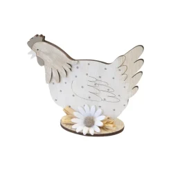 DÉCO POULE BOIS FLEUR FEUTRINE PAILLE 15X13CM