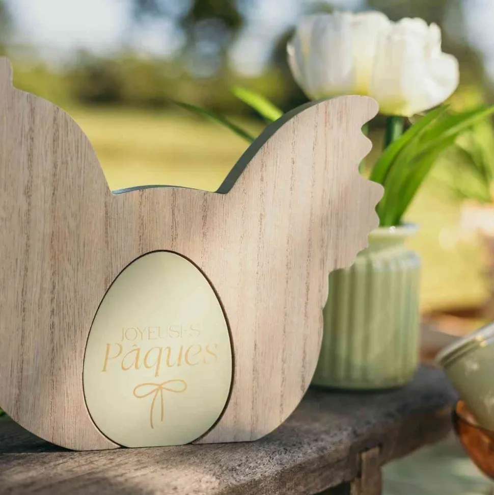 DÉCO POULE BOIS ?'UF PÂQUES 20X17X2CM SAUGE