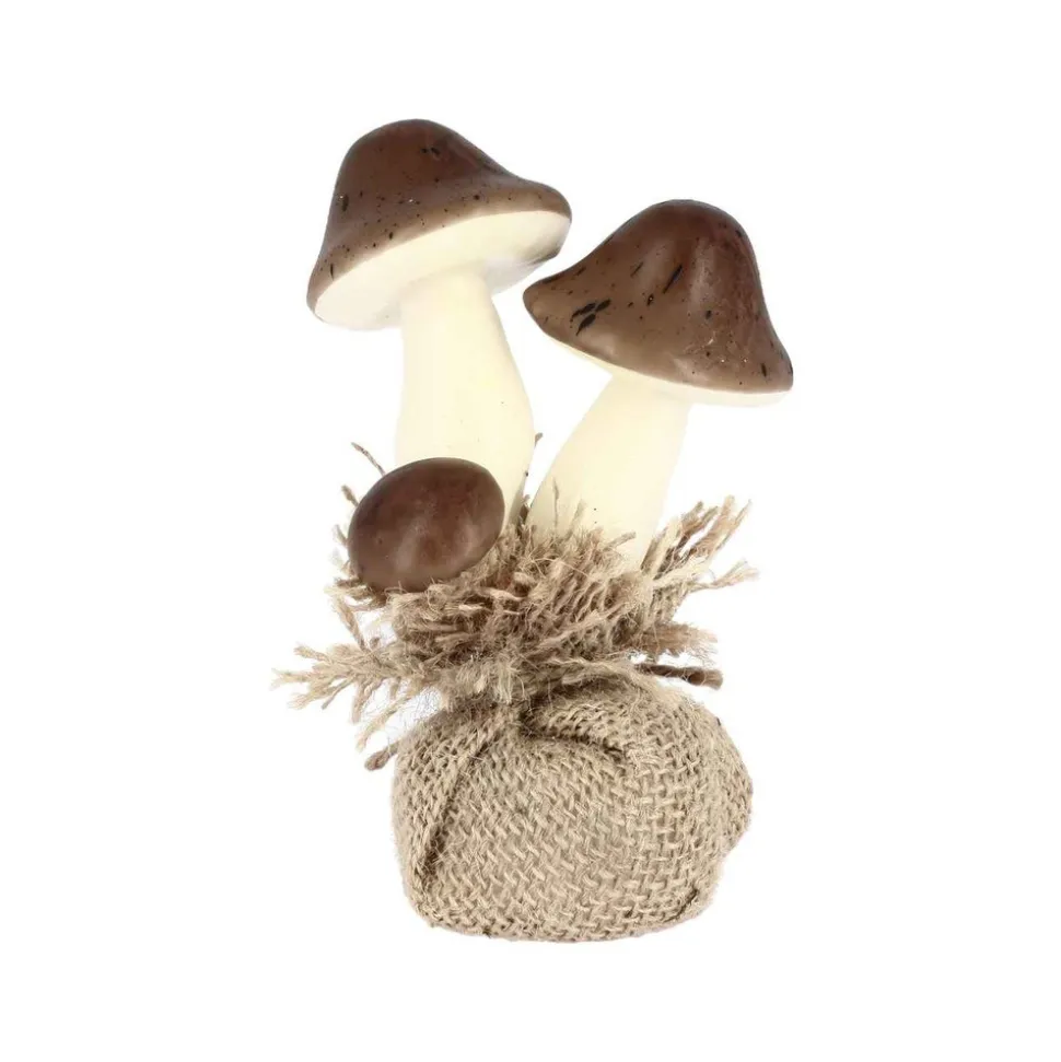 DÉCORATION 3 CHAMPIGNONS SAC JUTE 12.5CM NATURE