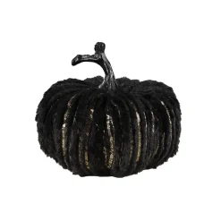 DÉCORATION CITROUILLE VELOURS 18X22CM NOIR DORÉ