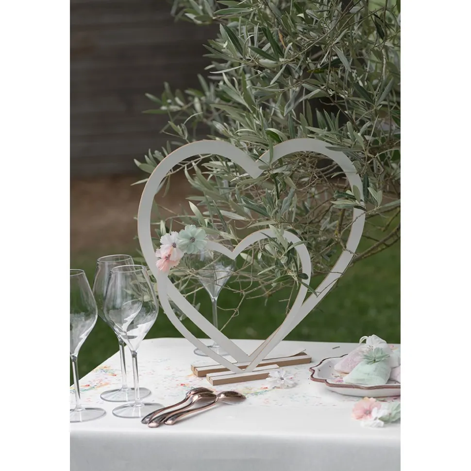 DÉCORATION COEUR MARIAGE BOIS 39X4X37CM BLANC