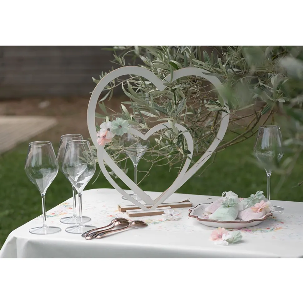 DÉCORATION COEUR MARIAGE BOIS 39X4X37CM BLANC