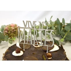 DÉCORATION GÂTEAU BOIS MARIAGE 12X12CM NATURE