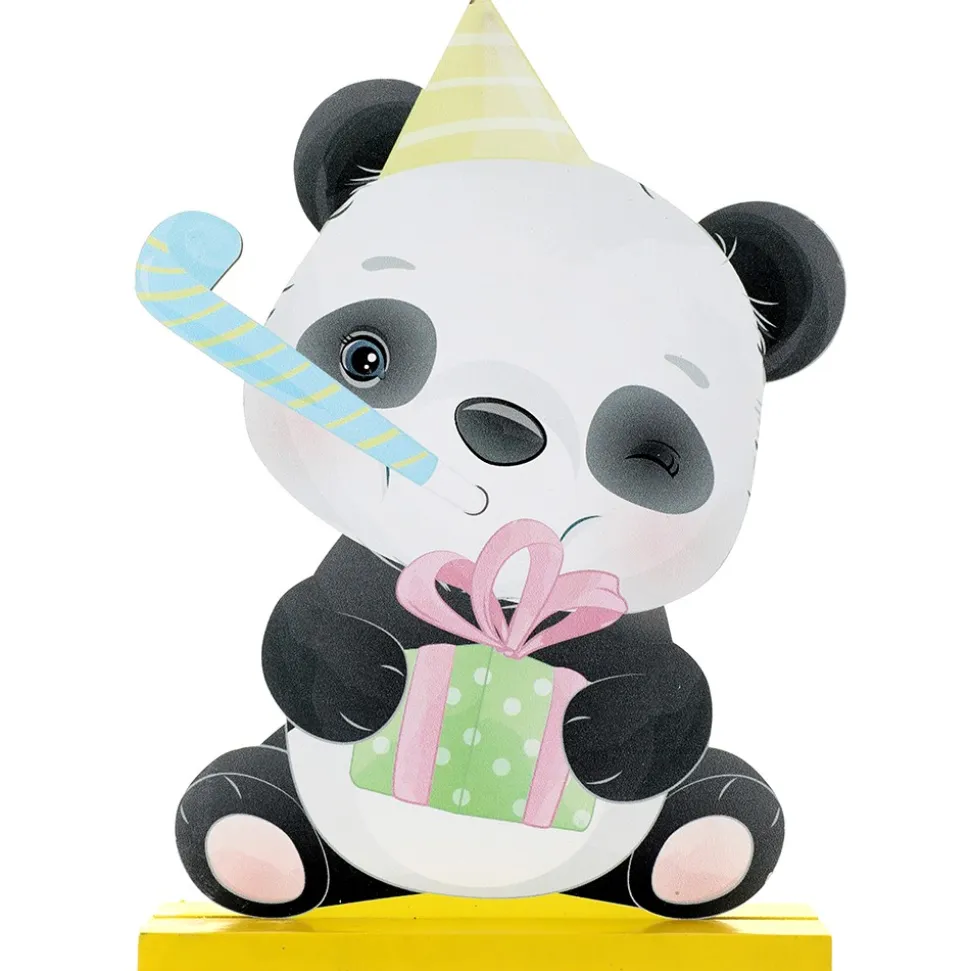 DÉCORATION PANDA ANNIVERSAIRE BOIS 14X4X20CM