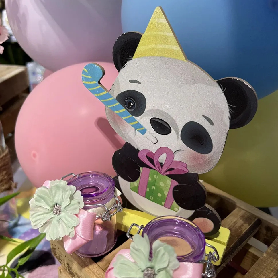 DÉCORATION PANDA ANNIVERSAIRE BOIS 14X4X20CM