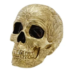 DÉCORATION RÉSINE TÊTE DE MORT BAROQUE 25CM OR