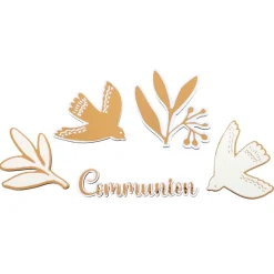25 DÉCORATIONS TABLE CARTON COMMUNION 4X5CM OR