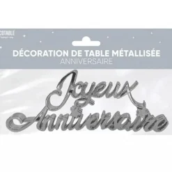 DÉCOR DE TABLE À POSER JOYEUX ANNIVERSAIRE ARGENT