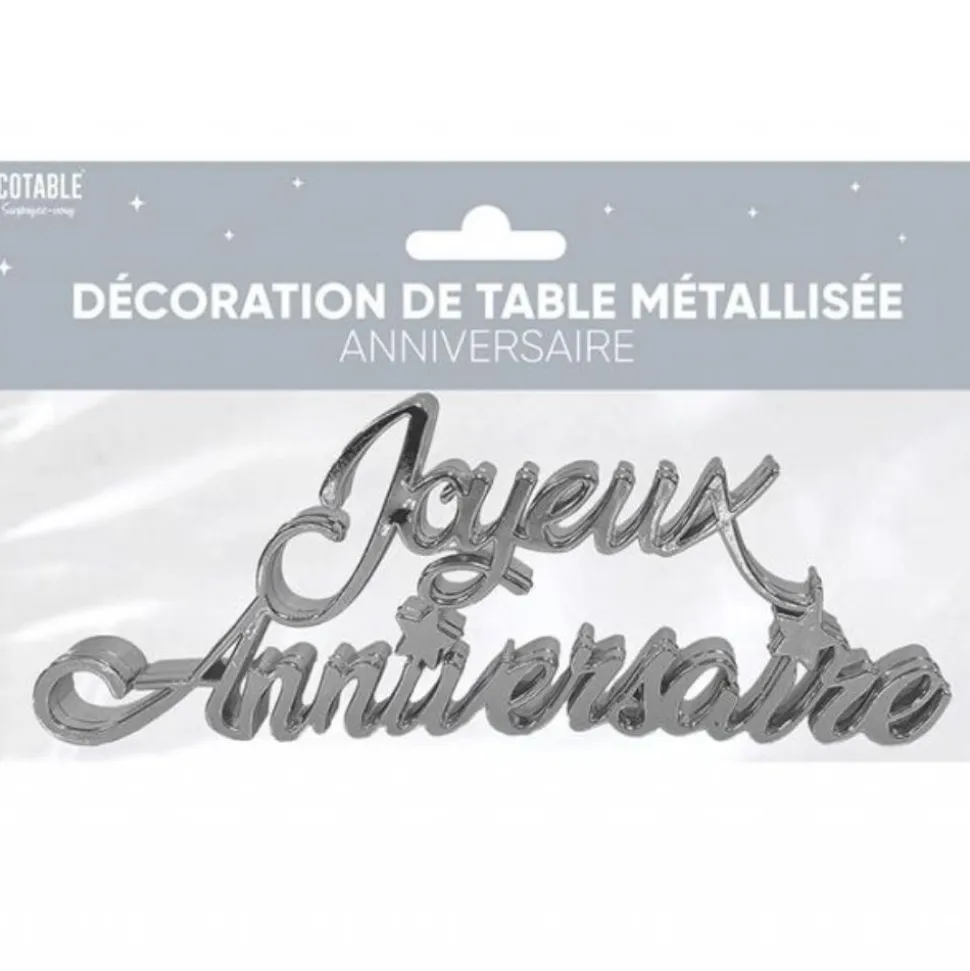 DÉCOR DE TABLE À POSER JOYEUX ANNIVERSAIRE ARGENT
