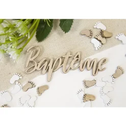 4 DÉCORS DE TABLE BAPTÊME EN BOIS 8CM NATUREL