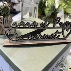 DÉCOR TABLE BOIS MAMAN PAPA MARIAGE 7X18CM NATUREL