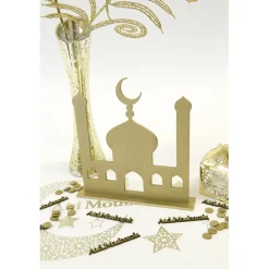DÉCO SUR SOCLE SILHOUETTE DE MOSQUÉE BOIS 19CM OR