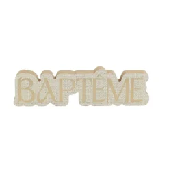 DÉCO TABLE BOIS BAPTÊME OR 24X7X1.5CM LIN