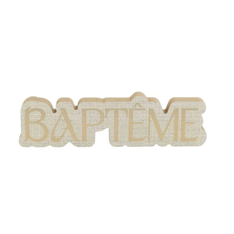 DÉCO TABLE BOIS BAPTÊME OR 24X7X1.5CM LIN