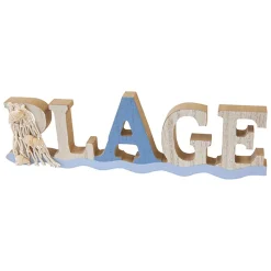 DÉCO TABLE BOIS PLAGE FILET COQUILLAGE 8X26X1.5CM