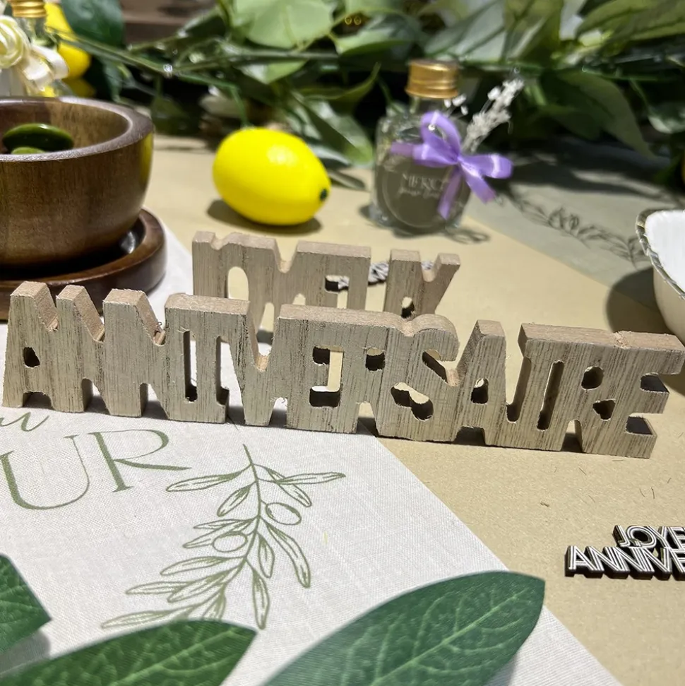 DÉCO TABLE JOYEUX ANNIVERSAIRE BOIS 20X4CM NATURE