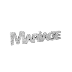 DÉCO TABLE MOT MARIAGE 11.7X3CM ARGENT PAILLETÉE