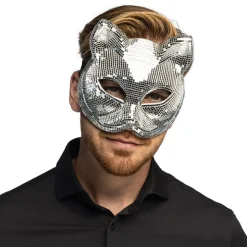 DEMI-MASQUE CHAT DISCO FACETTES ARGENT ADULTE