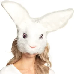DEMI-MASQUE LAPIN BLANC PELUCHE ADULTE