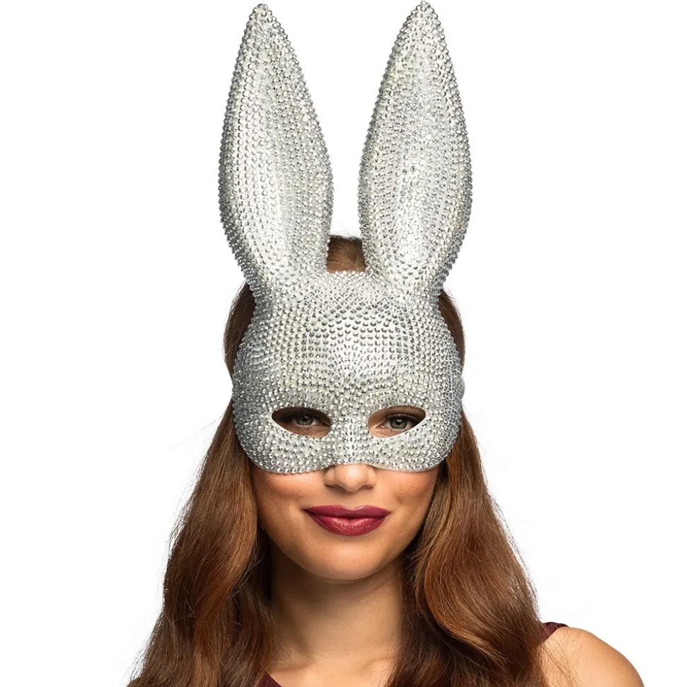 DEMI-MASQUE LAPIN SÉDUCTION POINTES ARGENT ADULTE