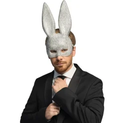 DEMI-MASQUE LAPIN SÉDUCTION POINTES ARGENT ADULTE