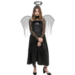 DÉGUISEMENT ANGE NOIR ROBE DENTELLE CRÂNE FILLE