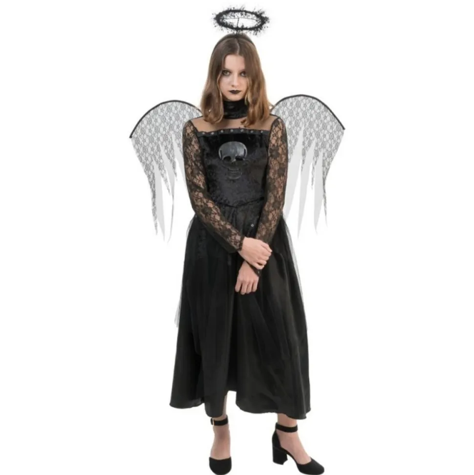 DÉGUISEMENT ANGE NOIR ROBE DENTELLE CRÂNE FILLE