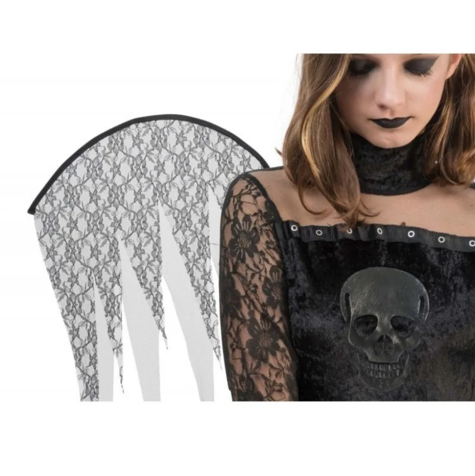 DÉGUISEMENT ANGE NOIR ROBE DENTELLE CRÂNE FILLE
