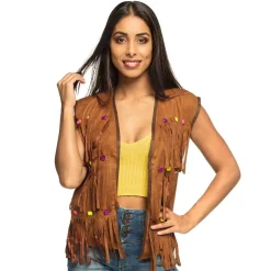 DÉGUISEMENT GILET À FRANGES BRUN GEMME FEMME