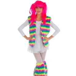 DÉGUISEMENT GILET PELUCHE ARC-EN-CIEL ADULTE