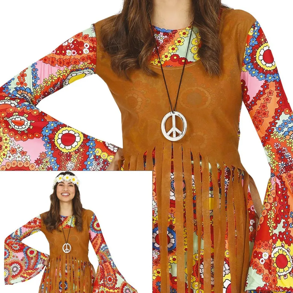 DÉGUISEMENT GILET ROBE SEVENTIES HIPPIE FEMME