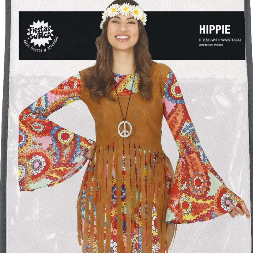 DÉGUISEMENT GILET ROBE SEVENTIES HIPPIE FEMME