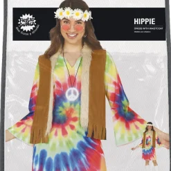 DÉGUISEMENT GILET ROBE TIE-DYE HIPPIE FEMME