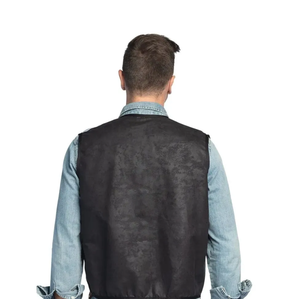 DÉGUISEMENT GILET WESTERN NOIR PEAU VACHE ADULTE
