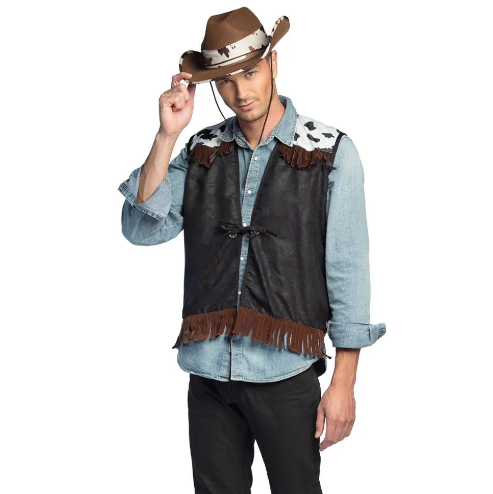 DÉGUISEMENT GILET WESTERN NOIR PEAU VACHE ADULTE