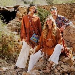 DÉGUISEMENT PONCHO BRUN INDIENNE HIPPIE FEMME
