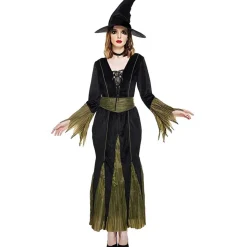 DÉGUISEMENT ROBE LONGUE SORCIÈRE NOIR VERT FEMME