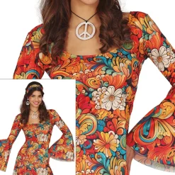 DÉGUISEMENT SEVENTIES FLORAL ORANGE HIPPIE FEMME