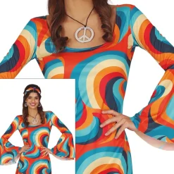 DÉGUISEMENT SEVENTIES VAGUE ORANGE BLEU FEMME