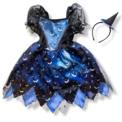 DÉGUISEMENT SORCIÈRE NUIT NOIRE ROBE BLEU FILLE