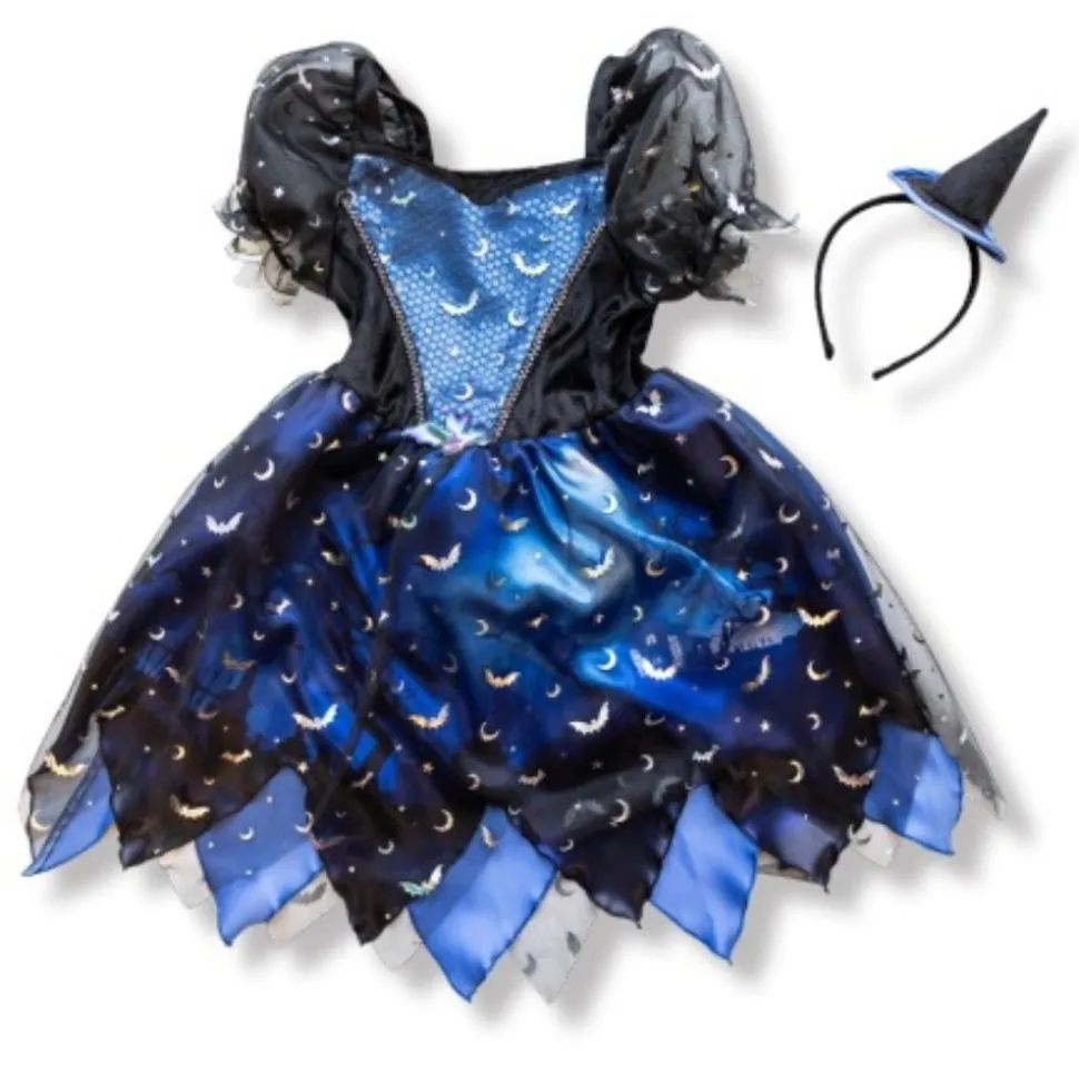 DÉGUISEMENT SORCIÈRE NUIT NOIRE ROBE BLEU FILLE
